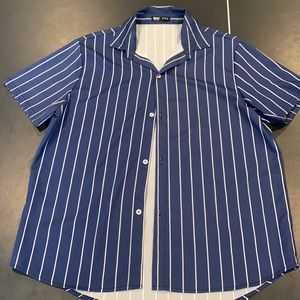 Blue and White, Striped, Button-Down, Short-Sleeve Shirt